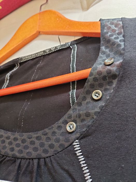 T-shirt, túnica, manga comprida, preta, La Mode est à Vous, 36