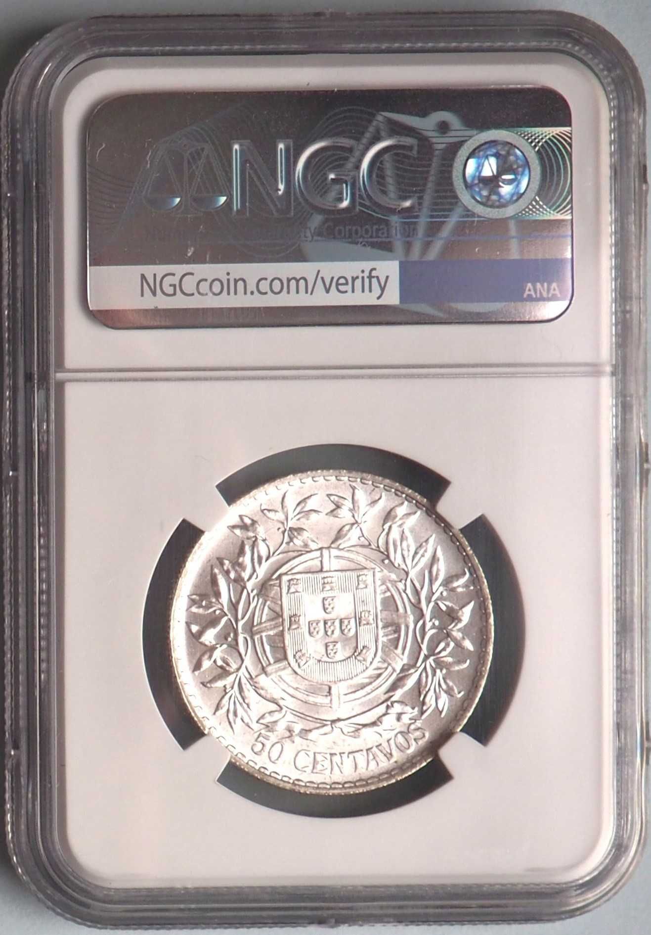 moeda prata 50 centavos 1916 certificada NGC MS65