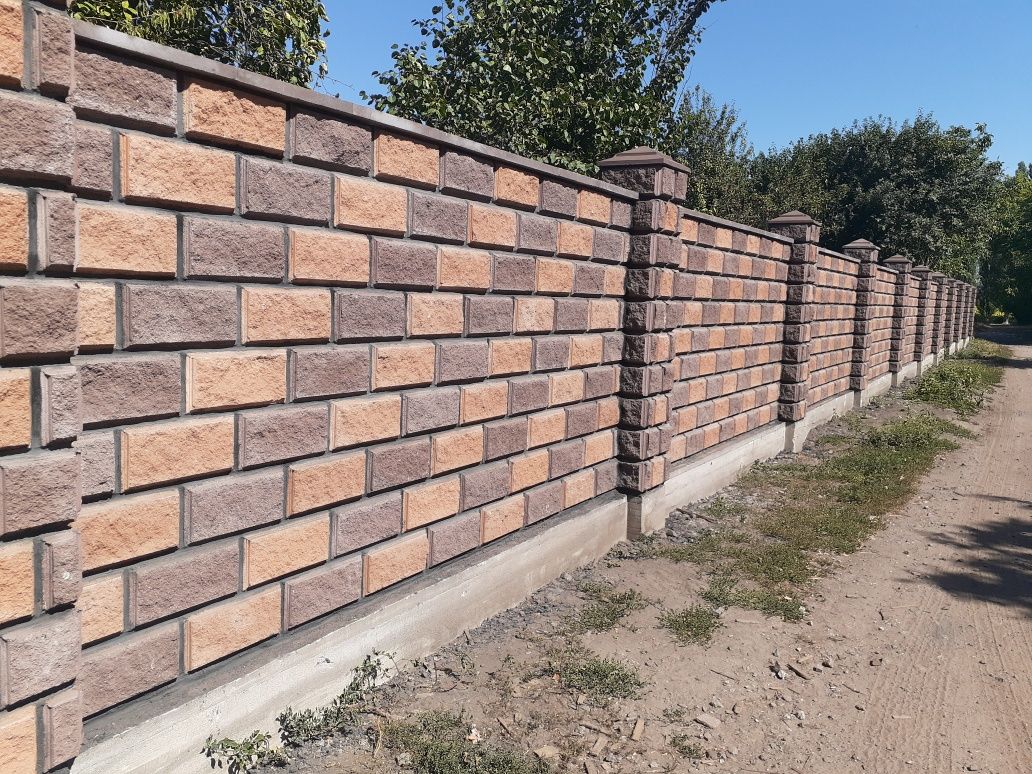 Декоративні Блоки для Парканів, Рвані,Гладкий,Одно-двухсторонні.