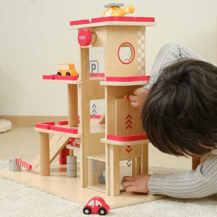 VIGA Drewniany Parking dla Samochodzików