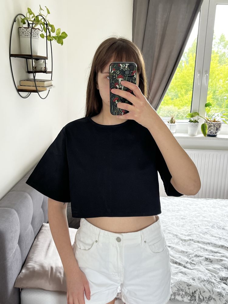 Bluzka z krótkim rękawem crop top boxy oversize goth 36 S