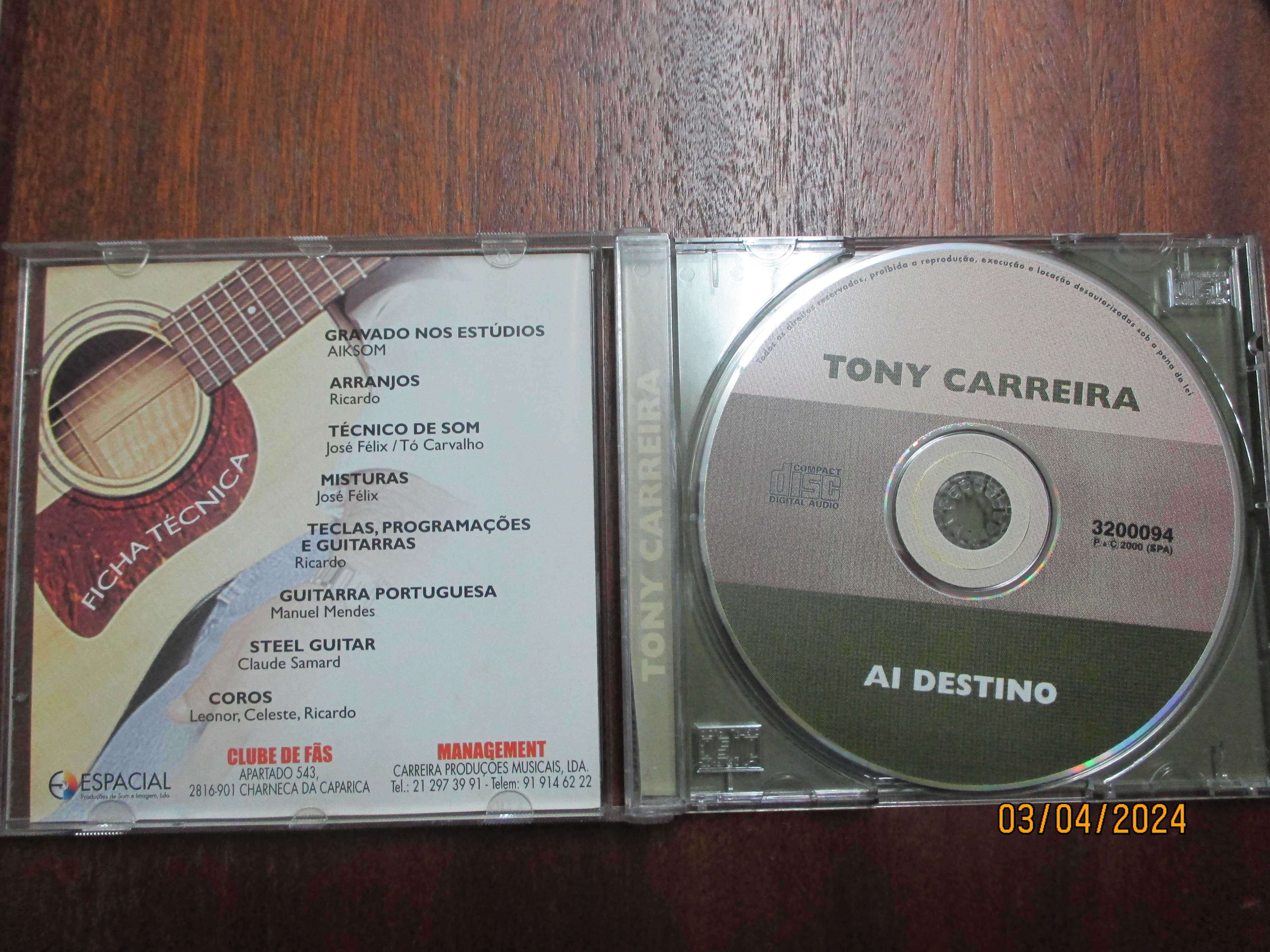 2 CD's de Tony Carreira - Ai destino e no Olympia (duplo)