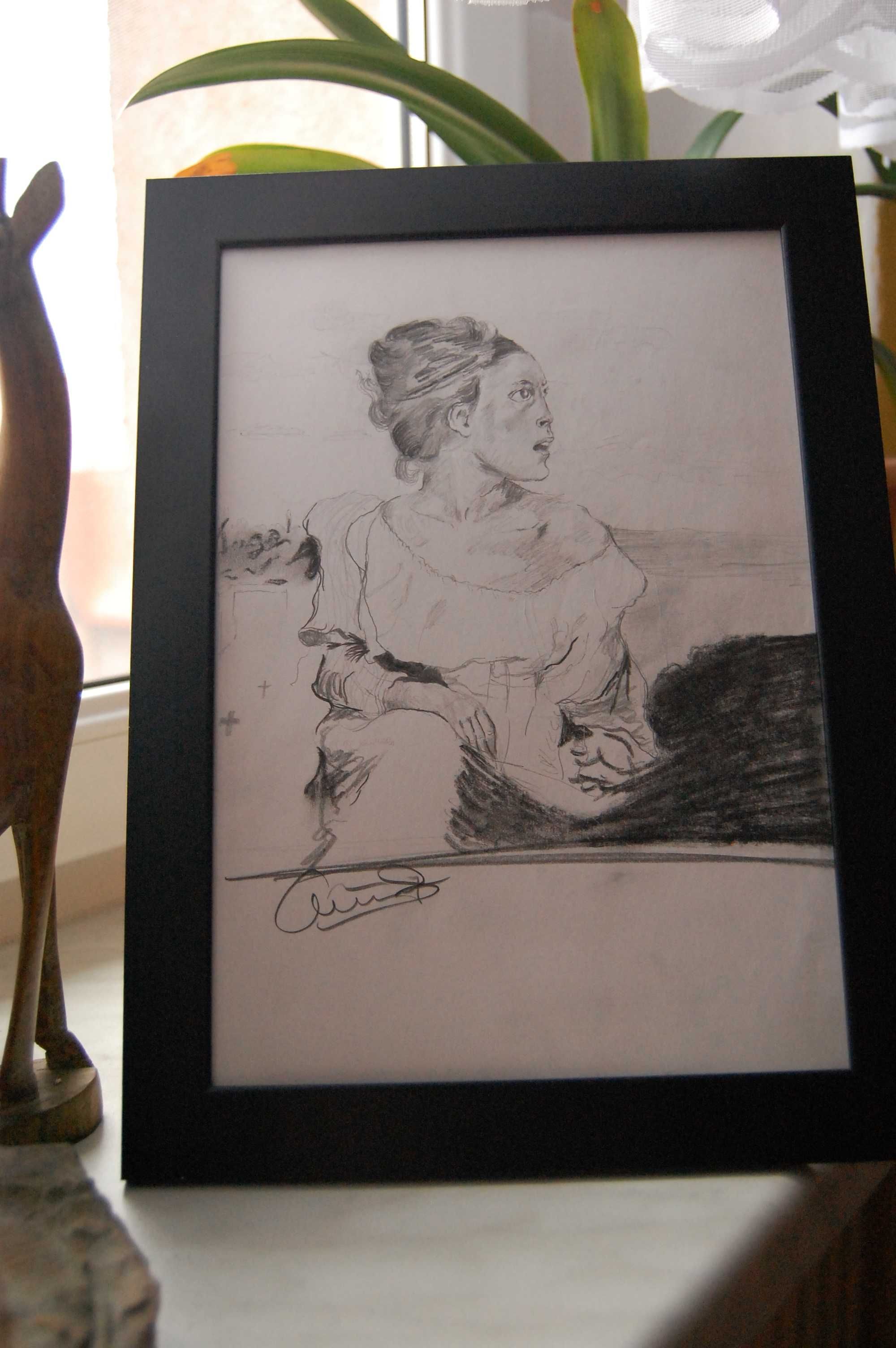 Rysunek.Eugene Delacroix."Sierota na cmentarzu".Grafika