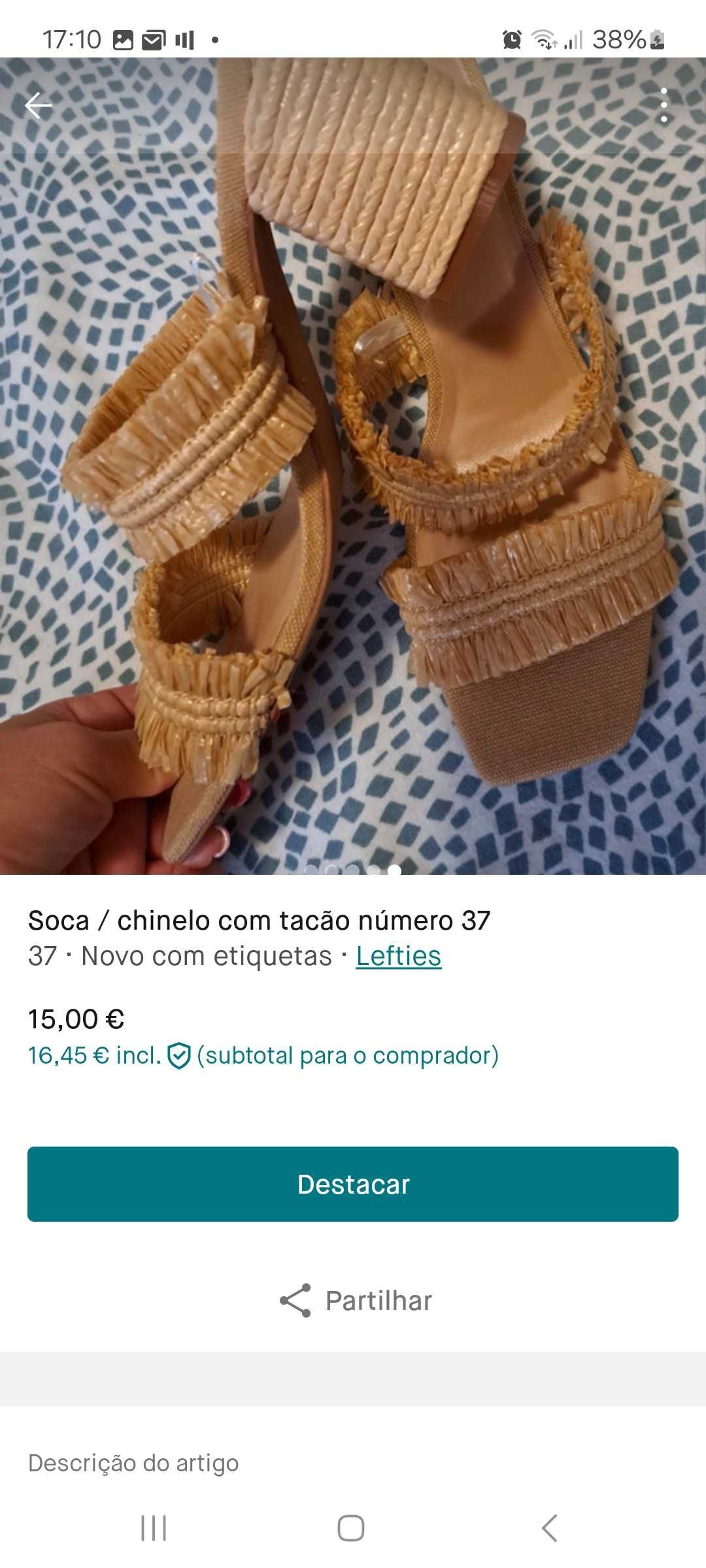 Soca/chinelo com tacao novas com etiqueta tam 37 - Lefties