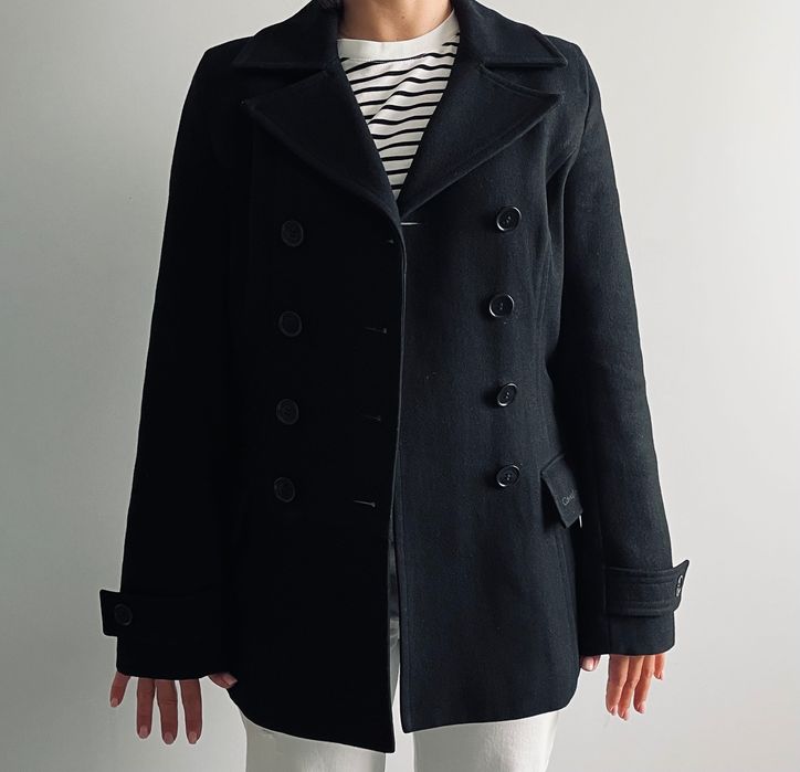 Czarny płaszcz Calvin Klein Jeans, dwurzędowy, S