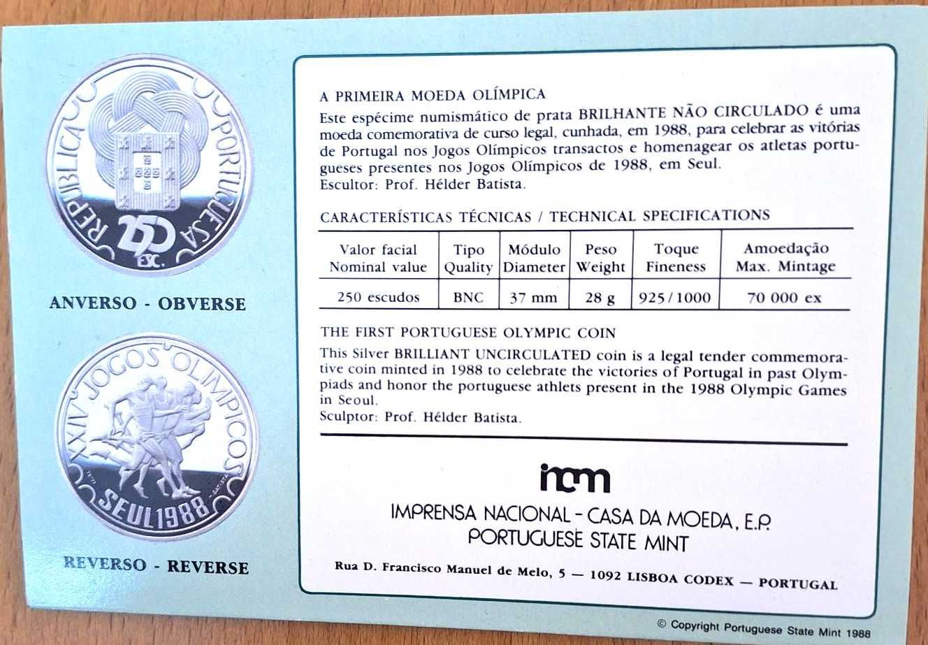 Moeda BNC prata de 250 Escudos, XXIV Jogos Olímpicos Seul 1988