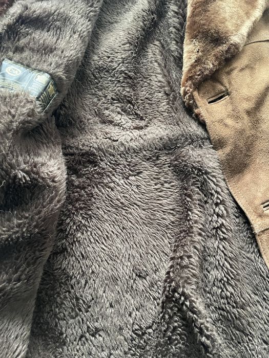 Płaszcz męski skora zamszowa owczy kołnierz C&A Canda XL Vintage PRL