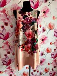 wallis sukienka midi brzoskwiniowa luźny fason kwiaty hit roz.36