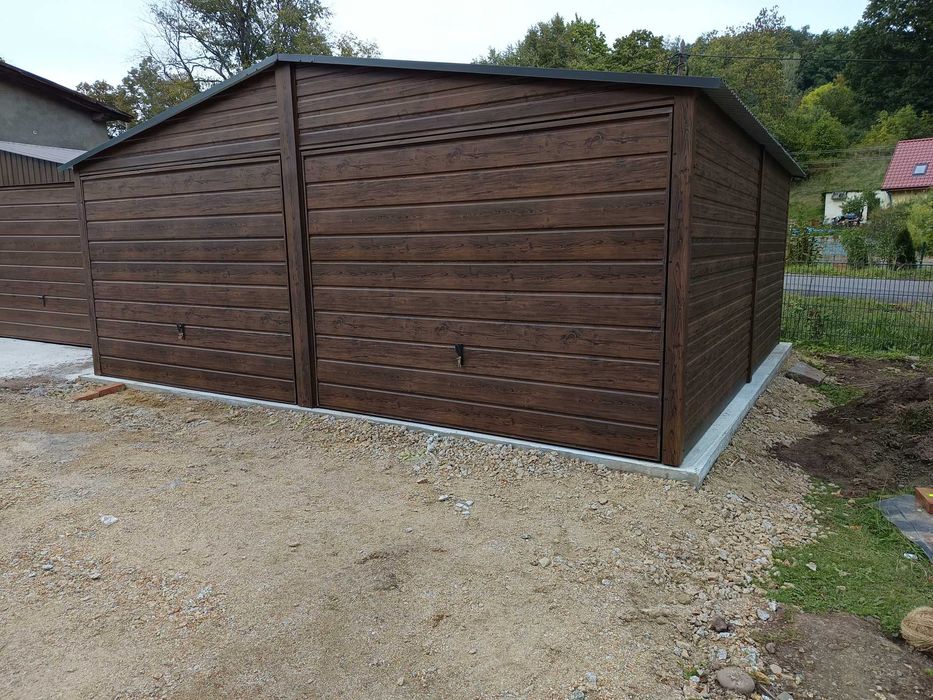 Garaże blaszane garaż blaszany 6x6 6x5.80 7x5 profil Rus-Stal orzech