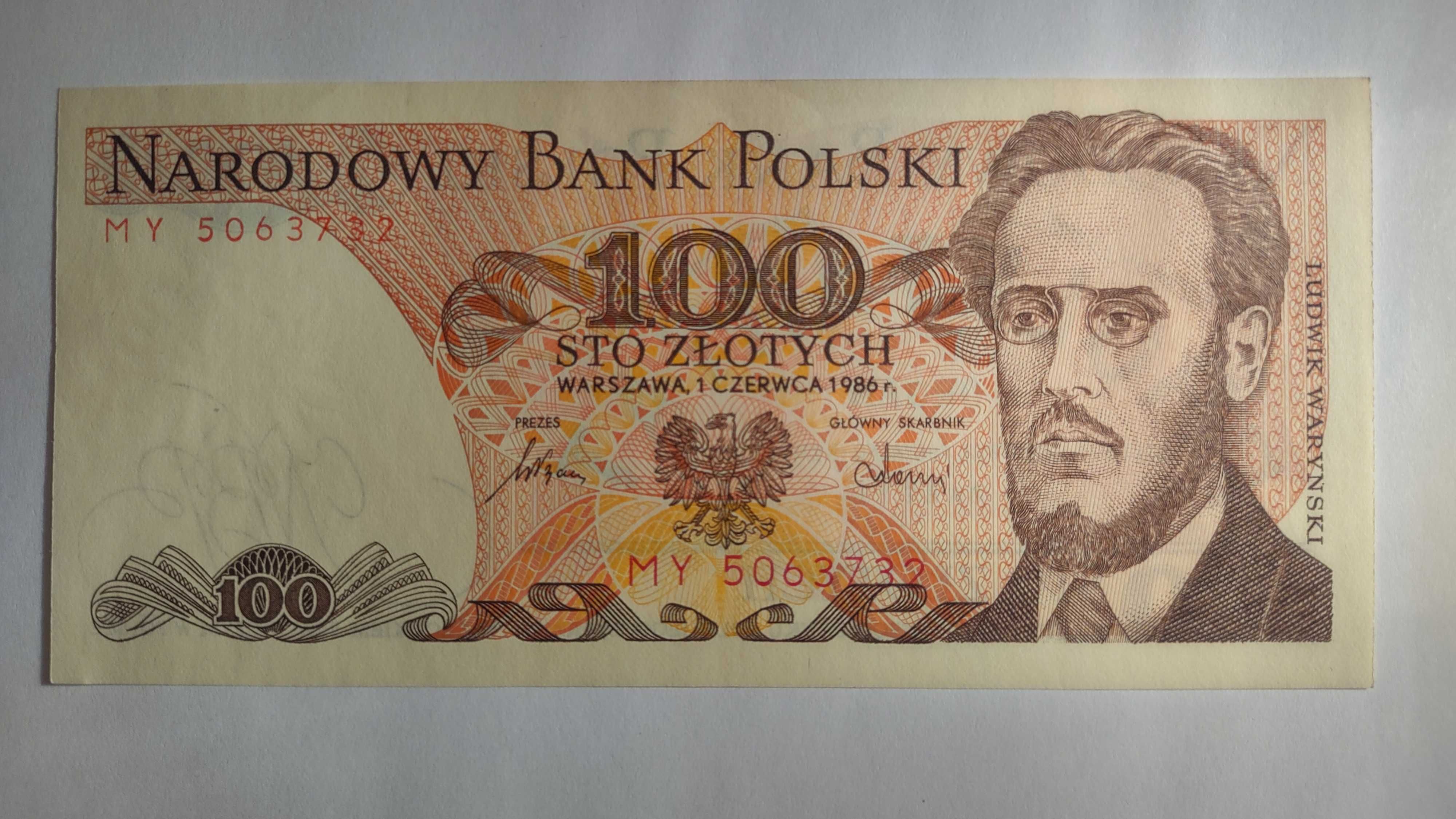 banknot PRL 100 zł, 1986 stan UNC