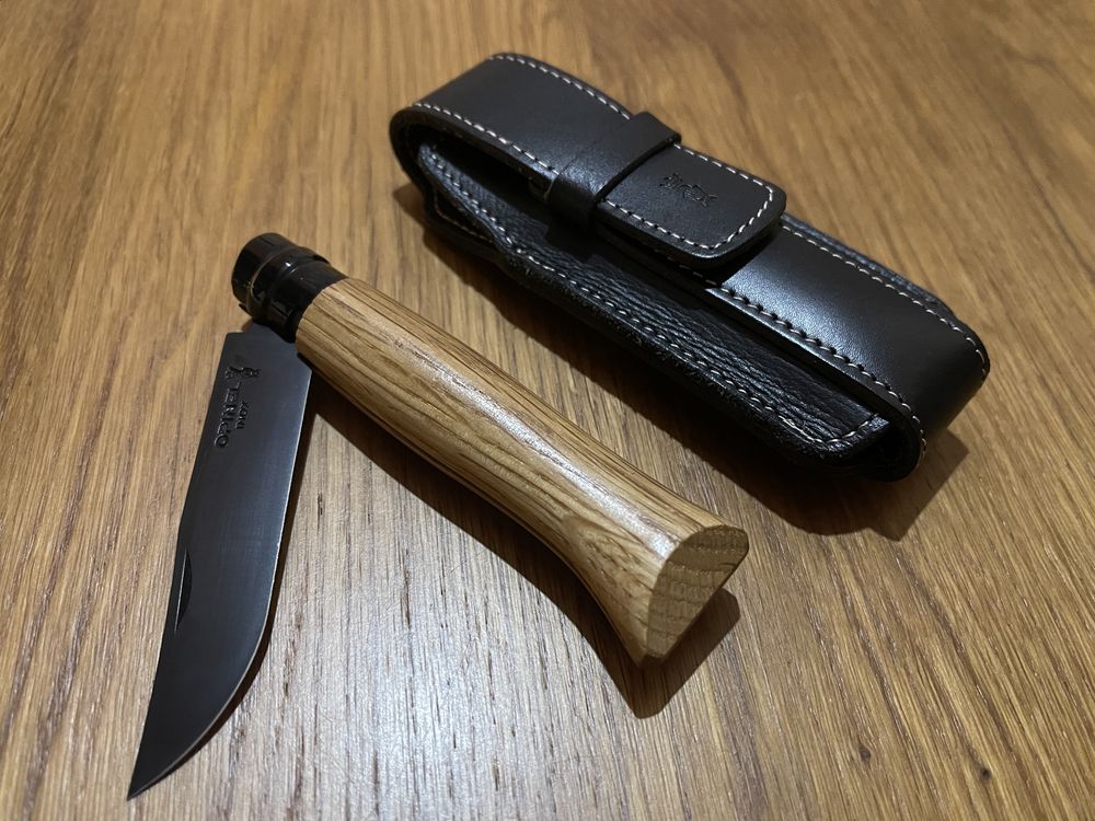 Opinel No 8 inox czarne ostrze plus pochwa etui tylko komplet edc nóż