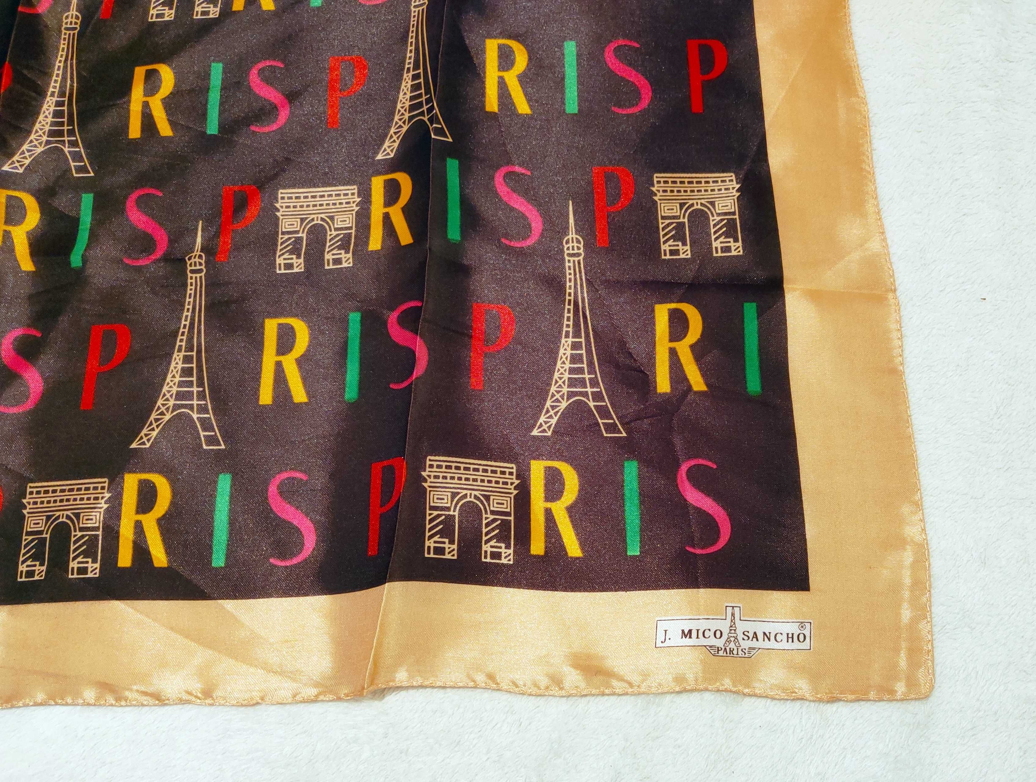 PARIS piękna chusta szal apażka pamiątka z Paryża NOWA 90x90 cm