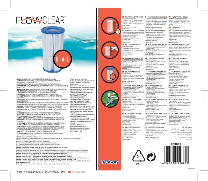 FILTRO CARTUCHO BESTWAY III A/C