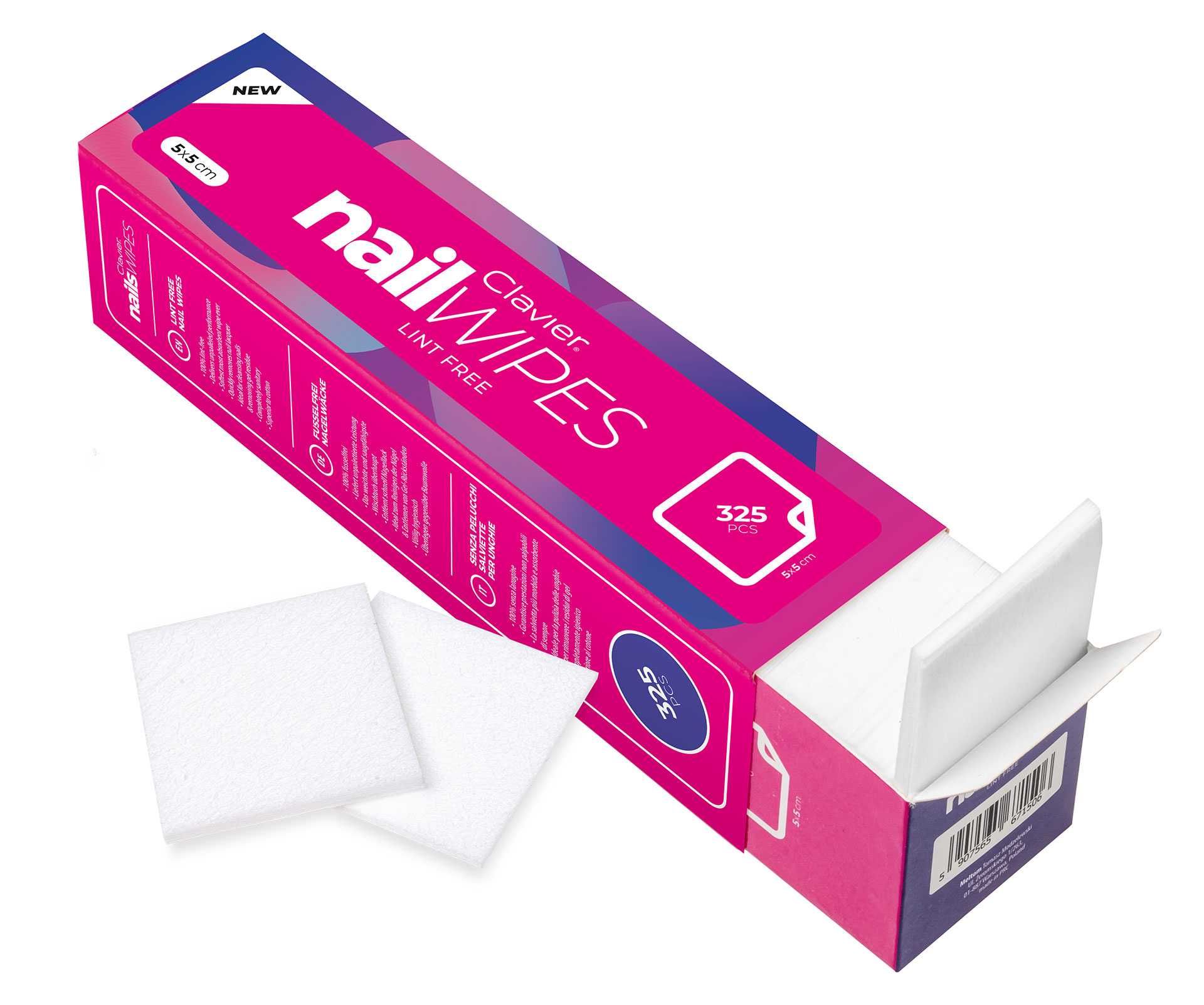 Waciki bezpyłowe do przemywania paznokci Clavier Nail Wipes  325 szt