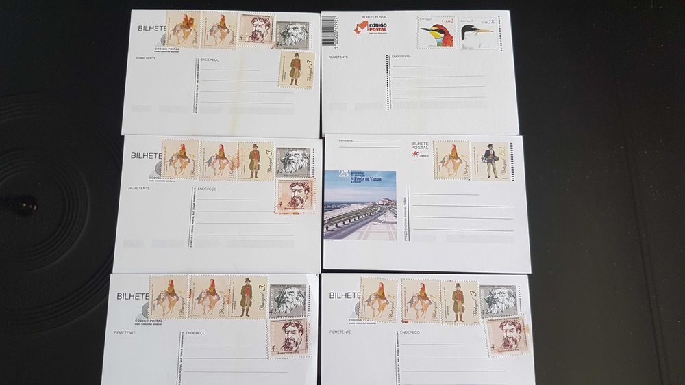 6 Bilhetes Postais Antigos com Selos Novos