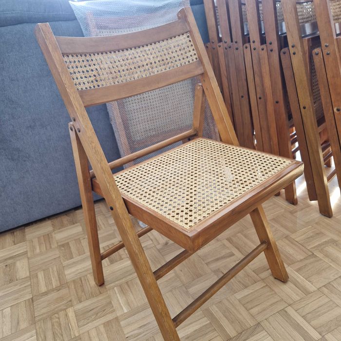 Krzesła rattanowe, składane, "Vintage", lata 80, drewniane - 9 szt.