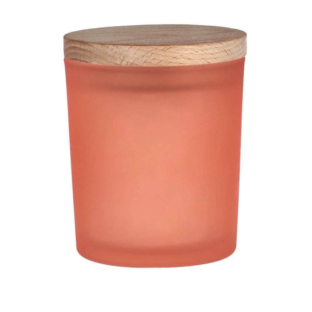 Pojemnik szklany do świec pomarańcz z pokrywką drewnianą 205ml