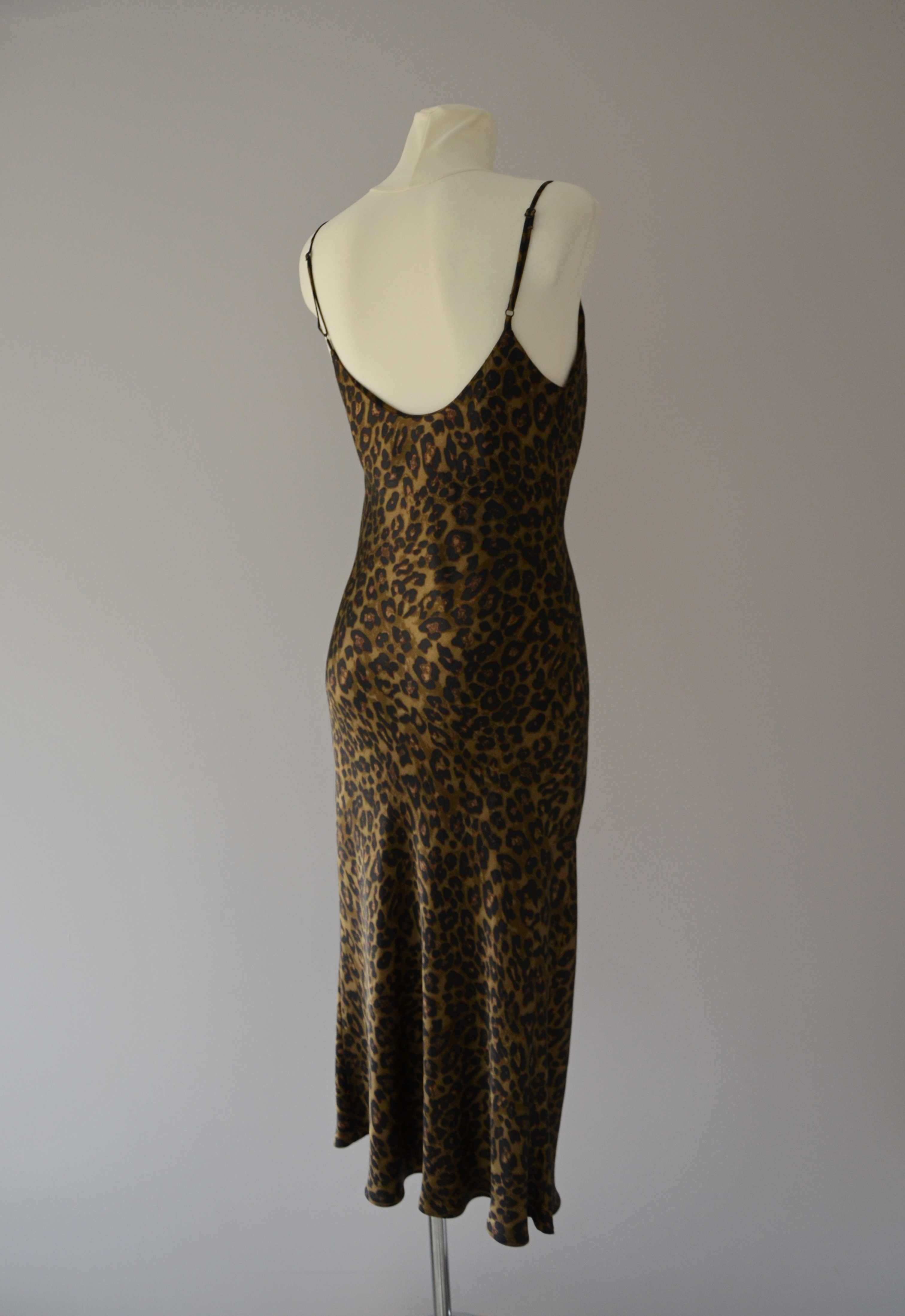 Zara długa satynowa sukienka panterka leopard print slip dress 34 XS