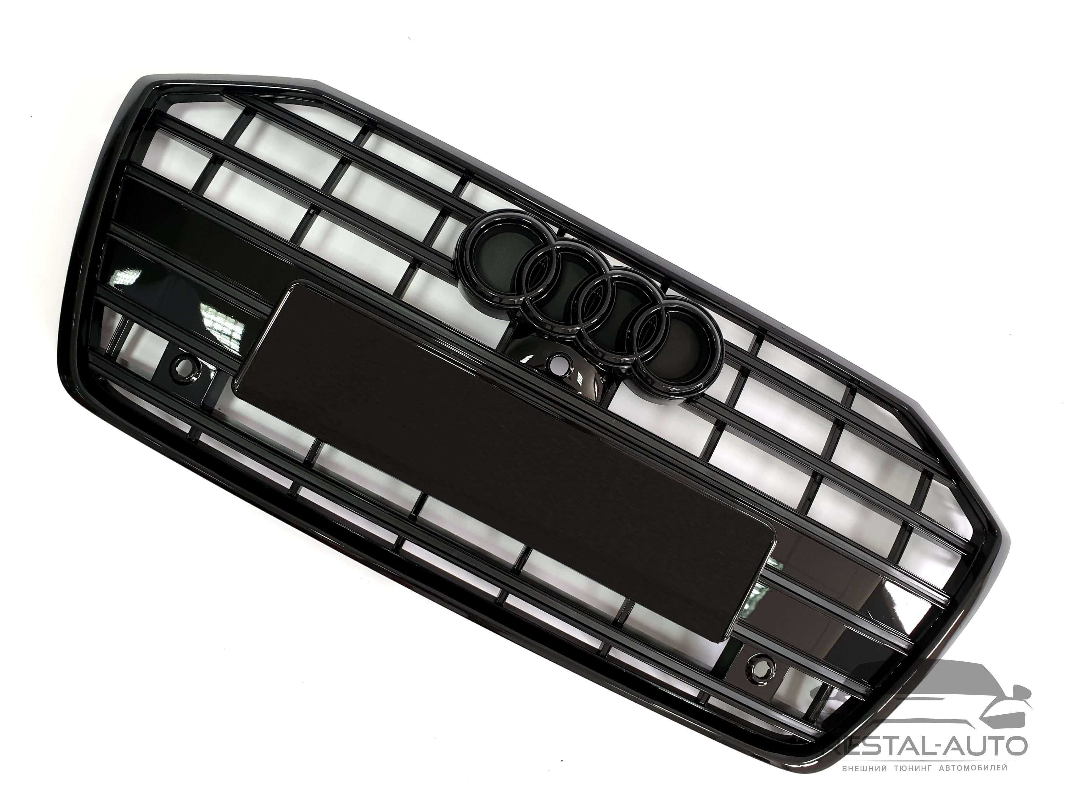 Решетка радиатора в стиле S-Line на Audi A6 C8 2018-2021 года  Черная
