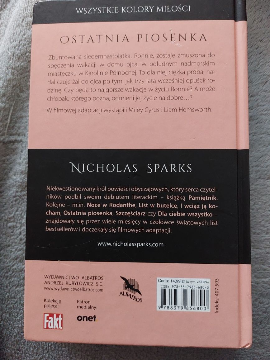 Książka "Ostatnia piosenka" Nicholas Sparks