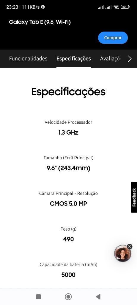 Tablet Galaxy tab e