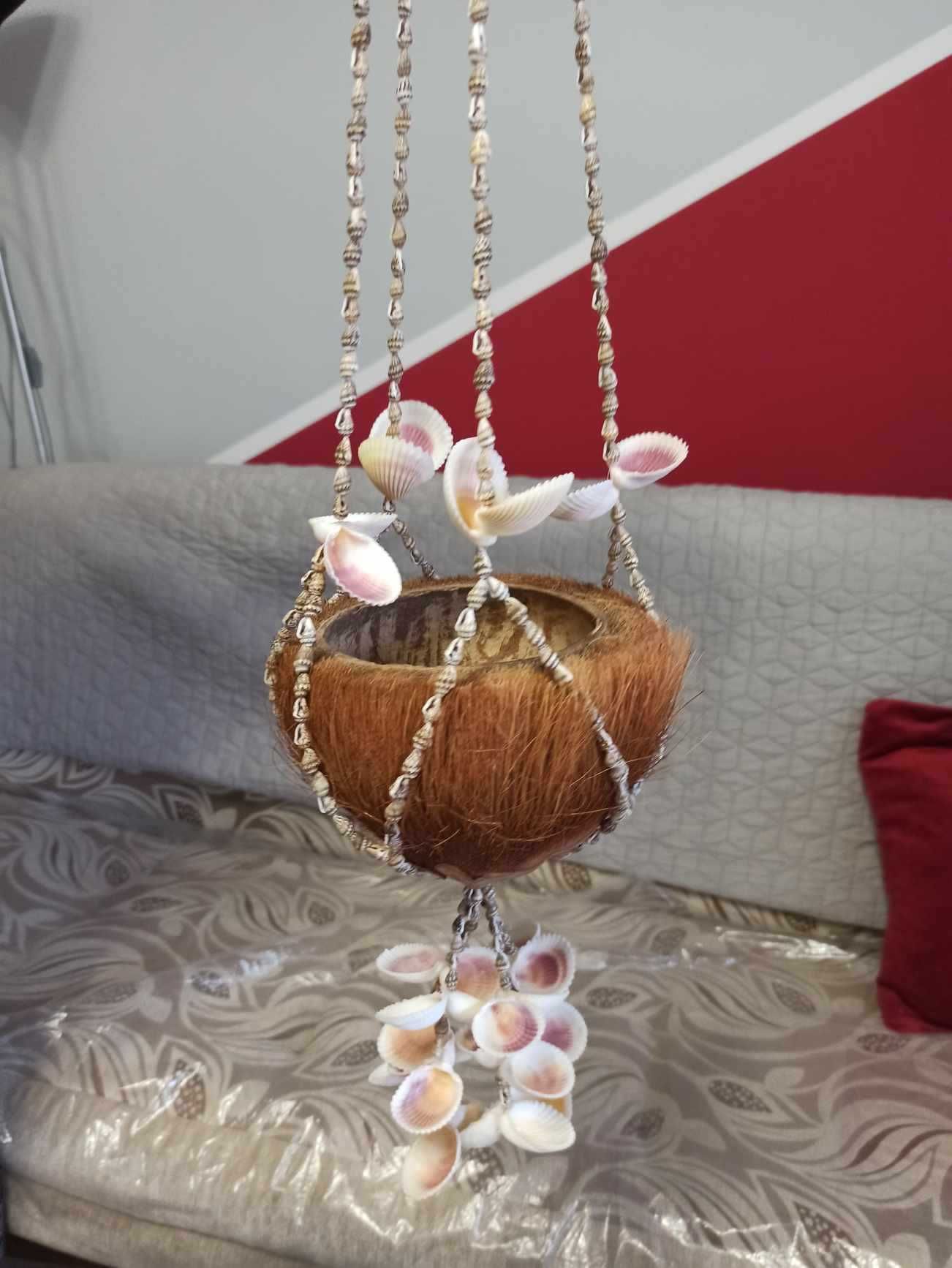 Ozdoba kokos doniczka donica wisząca na kwiaty morska wakacyjna muszle