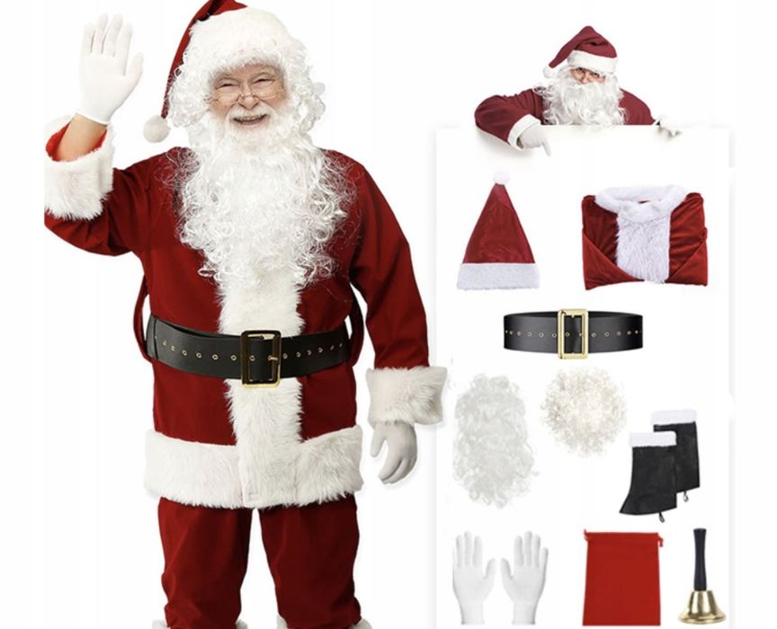 PREMIUM‼️Strój Świętego Mikołaja Gwiazdora Kostium Komplet 13 El.