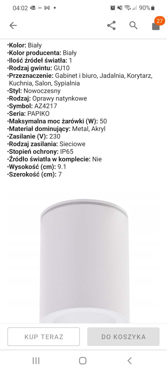 AZZARDO lampa natynkowa biała