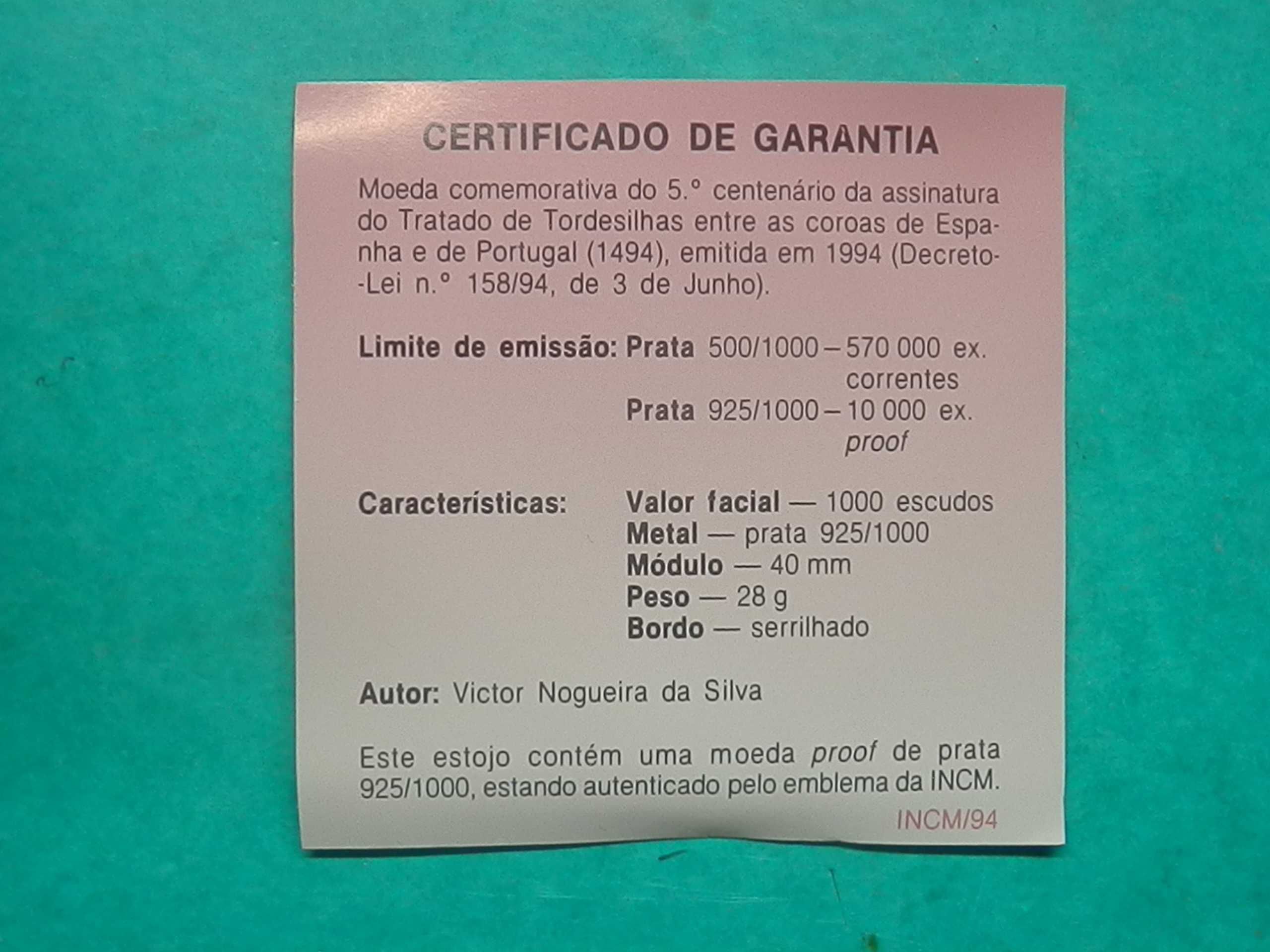 1347 - PROOF: 1.000$00 1994 Tratado Tordesilhas, por 35,00