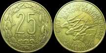 Moeda de 25 Francos - 1972 - África Central