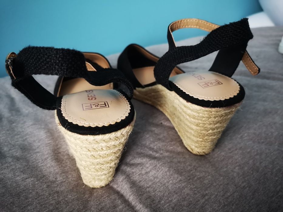 Espadryle nowe 27 cm 41/42 czarne F&F na koturnie 8.5 cm