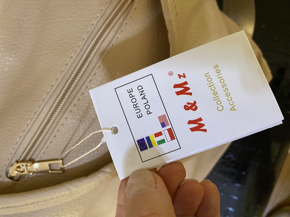 Nowa torba zamszowo skórzana beżowa torba M&M z
