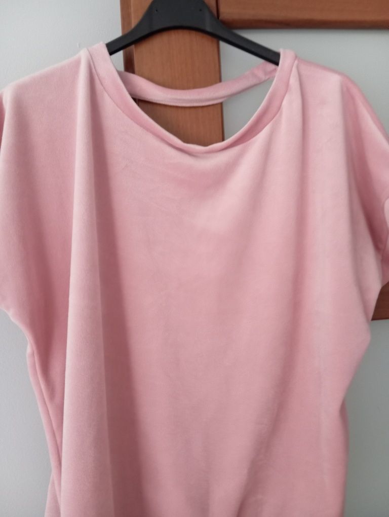 Komplet welurowy koszulka i spodenki lato S/M/L/XL pudrowy róż