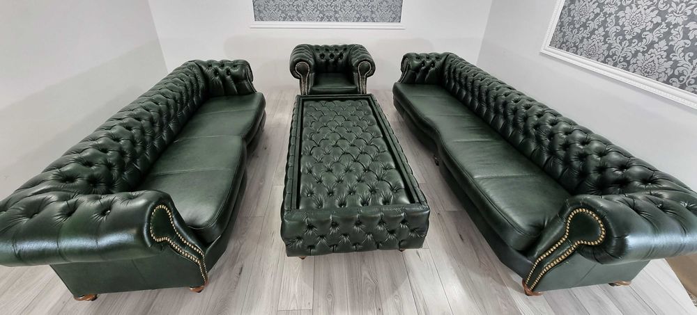 Zestaw chesterfield 5+4+1+Ława - Skóra / producent