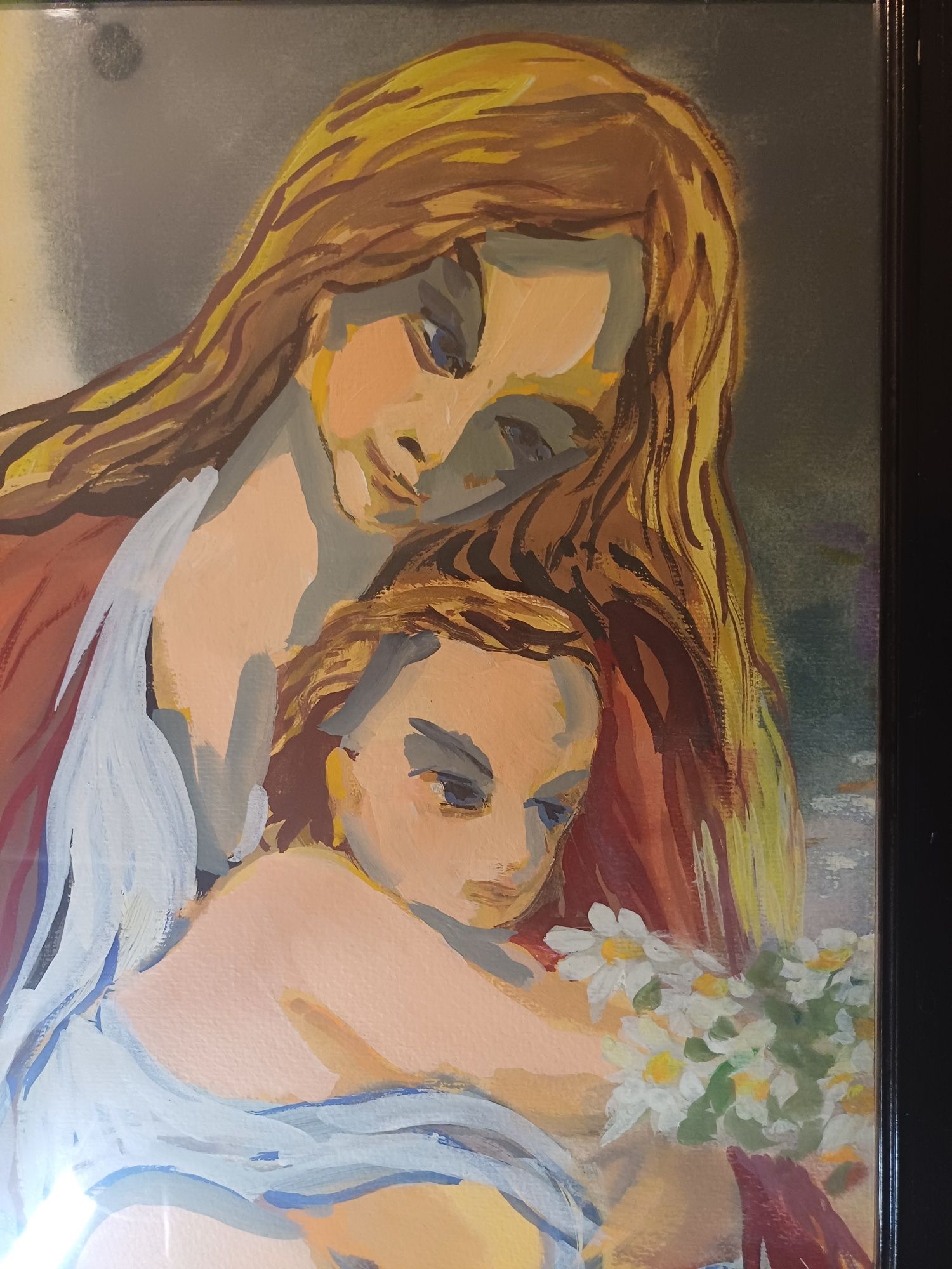 Piękny prawidziwie malowany obraz w drewnianej oprawie.