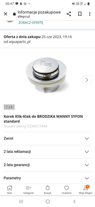 Korek klik klak do brodzika wanny