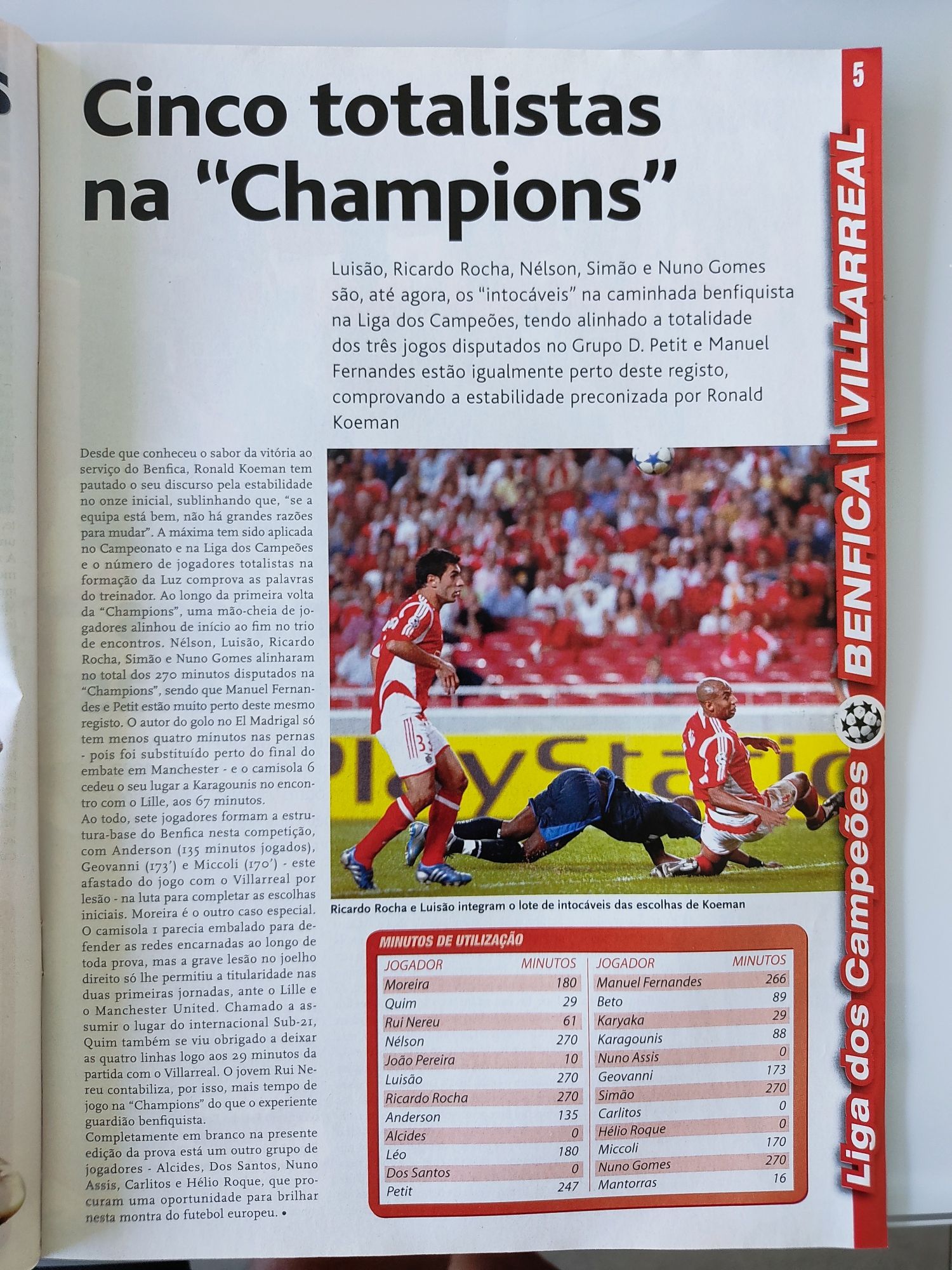Programa Benfica Villarreal Champions league 2005/2006