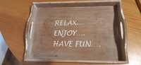 Taca z napisem Relax... Enjoy... Have fun...