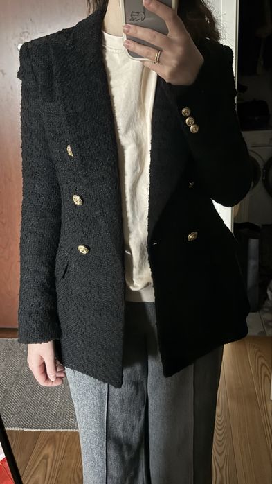 Czarna marynarka ZARA z złotymi guzikami, rozmiar S