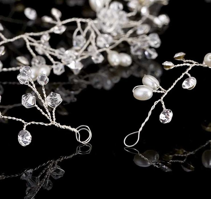 NOWA GAŁĄZKA opaska do włosów ślubna SREBRNY WIANEK na ślub komunię