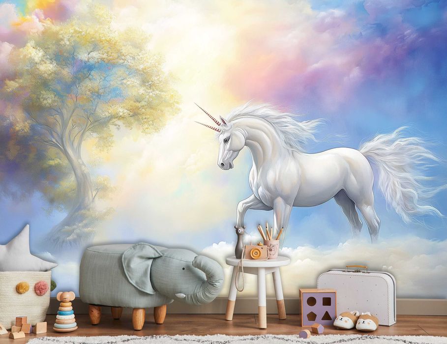Fototapeta Dla Dziewczynki Kolorowa Jednorożec Koń Magia 3D + KLEJ