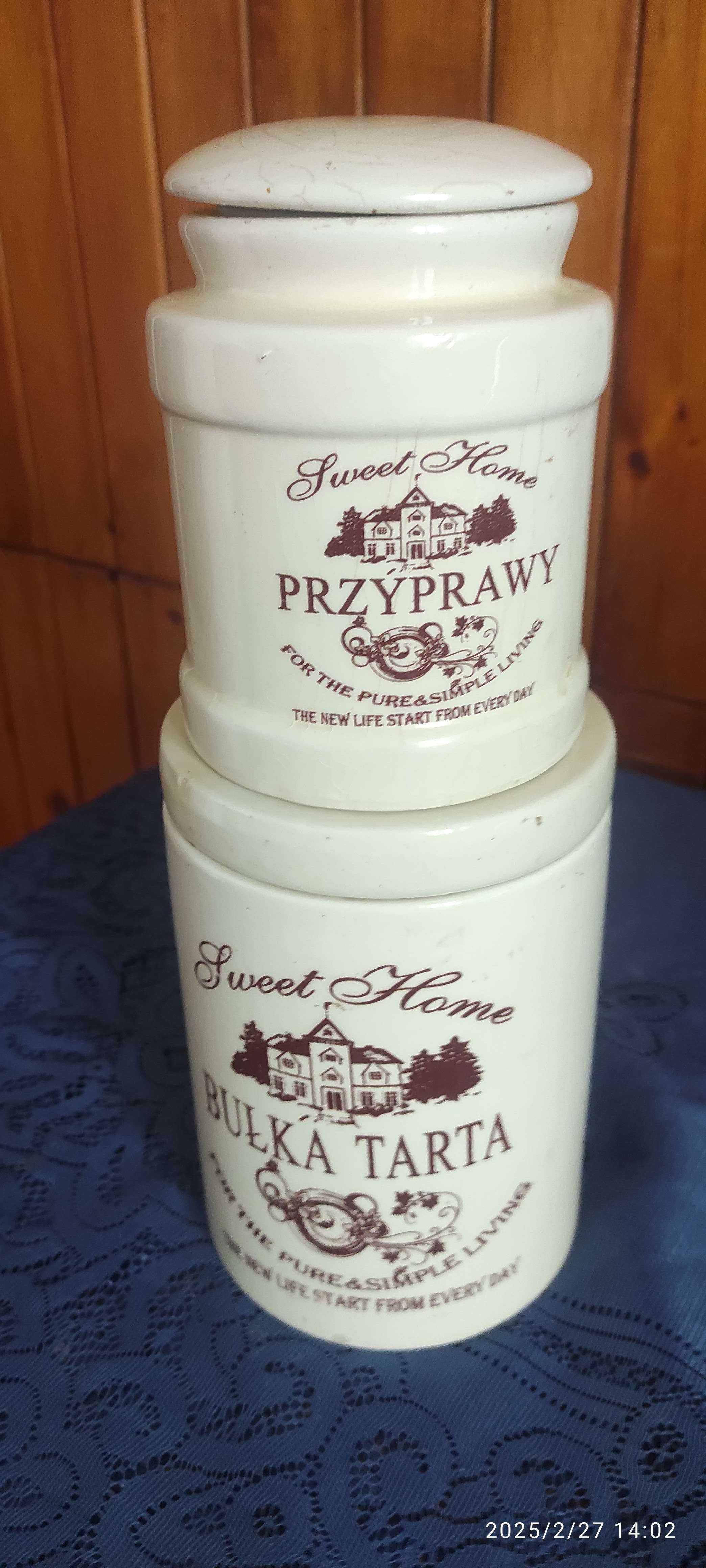 pojemniki fajansowe, para, opis brązowy, np. na bułkę tartą, przyprawy