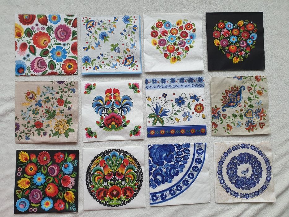 Serwetki papierowe kwiaty folk folkklor łowicki