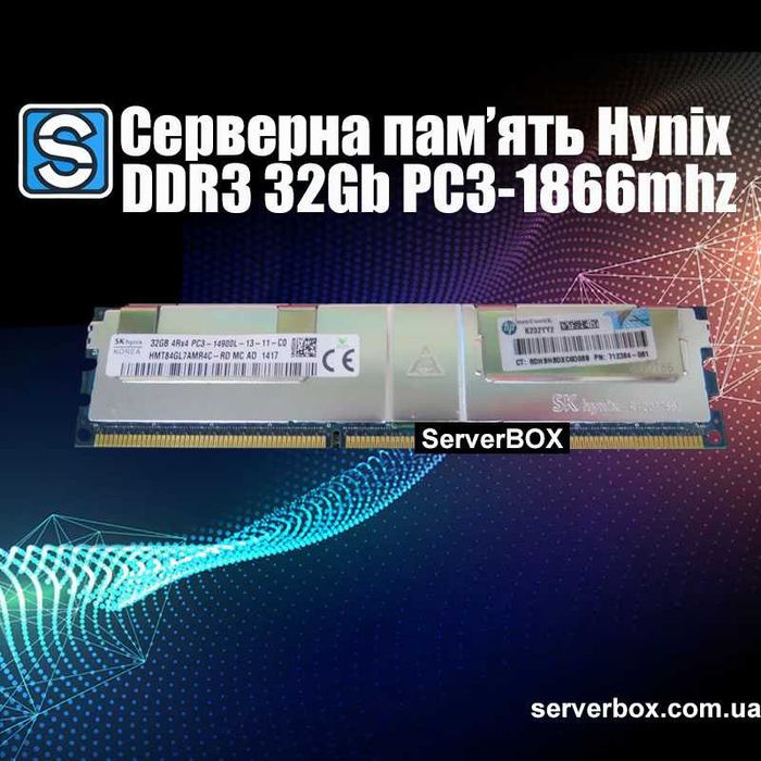 Серверна оперативна пам'ять Hynix 32gb PC3-14900L DDR3-1866mhz LRDIMM