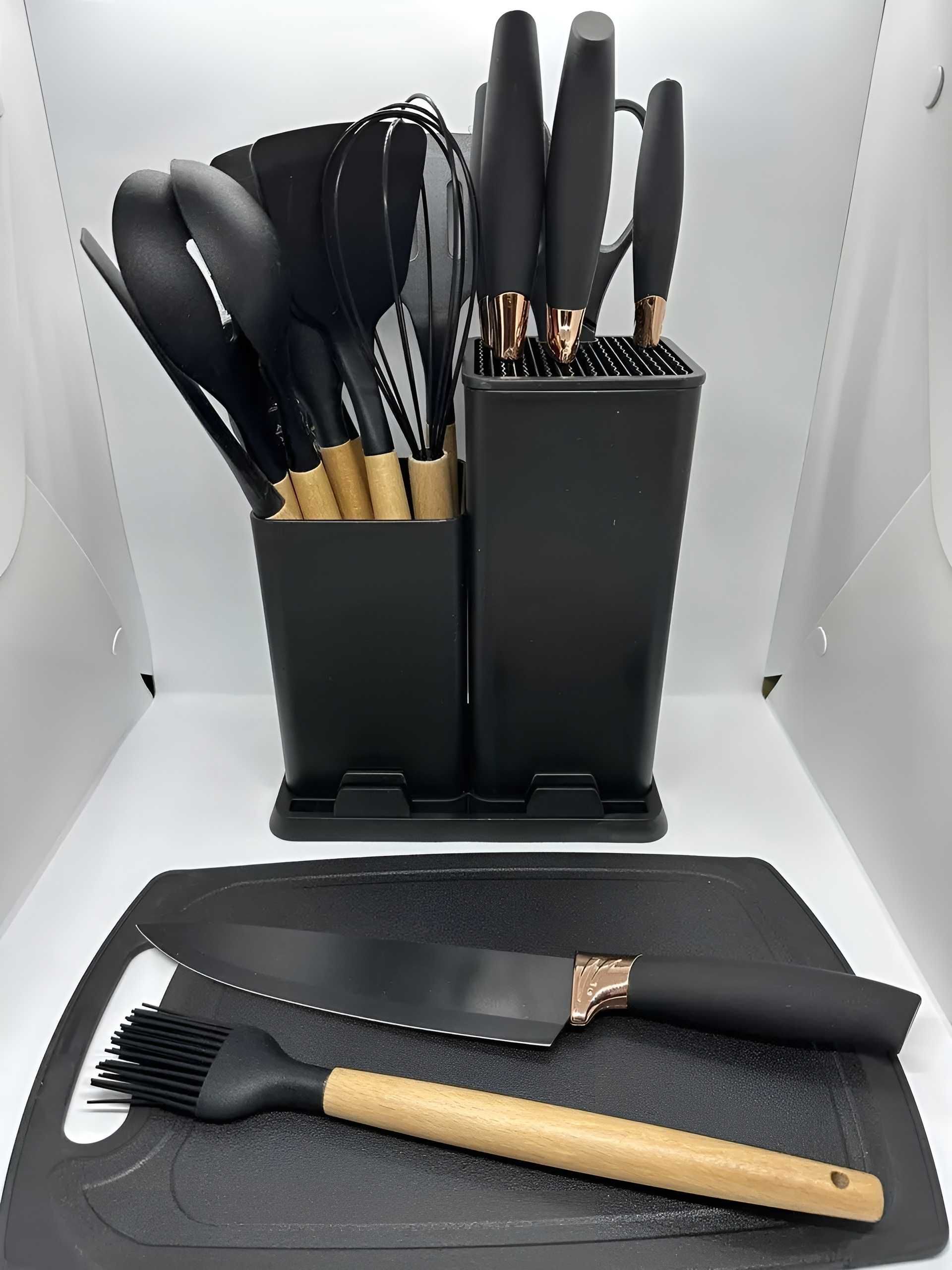 Набір кухонного приладдя 19 предметів, ножі, ножиці, лопатка,щипці