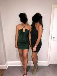 Zielona sukienka mini marszczona wiązana na szyi 40/42