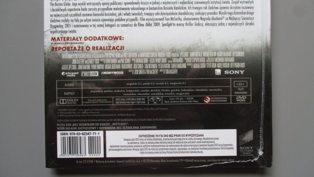 Spotlight książka i film na DVD nowe ofoliowane