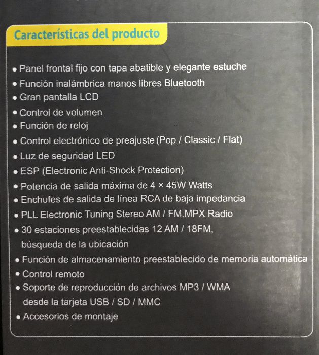 Auto-rádio universal (1 DIN) com Bluetooth, USB, Cartão memória, etc.