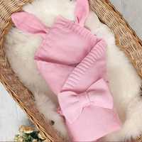 Конверт на виписку для новонародженої вязаний з вушками рожевий