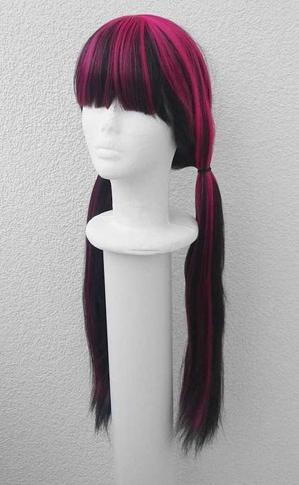 Draculaura Monster High Peruka czarna z różowymi pasemkami cosplay wig